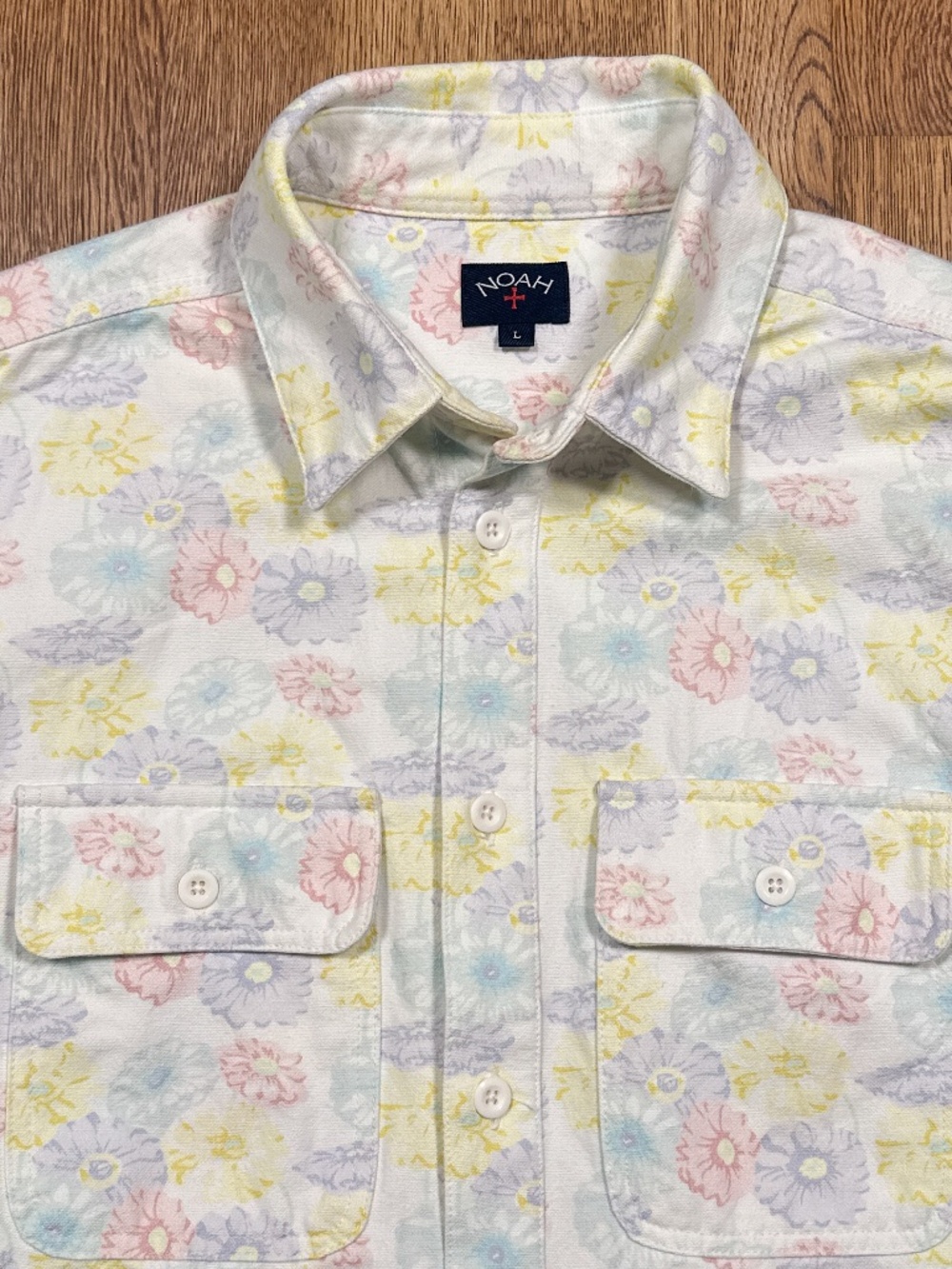 Noah Heavyweight Oxford White Floral Pastel L/S Button Shirt Mens Large